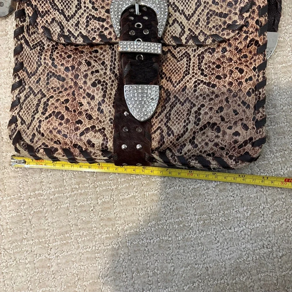Charm‎ & Luck Genuine Leather Hobo Snakeskin Bag Rhinestone Cowgirl Festival